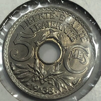 Moneda extranjera de cinco céntimos de Francia 1938 sin circular #1808 Foto 1 de 2