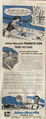 Johns-Manville 1954 tubo de tránsito anuncio impreso asbesto plomería calefacción de colección años 50 Foto 1 de 3
