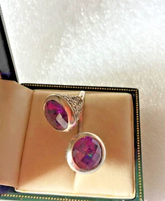 💜 Stunning 925 Silver Ring Women/ Amethyst & Zircon - Size(US 6.5) - 10.71g — 第 1/3 张图片