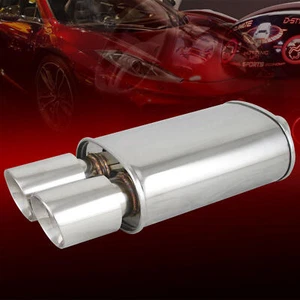 DUAL DOUBLE-WALL SLANT TIP MUFFLER OVAL SPUN-LOCK TANK FOR MITSUBISHI POLISHED - Picture 1 of 7