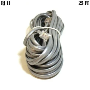 25ft RJ11 Phone Line Cable for Voice REVERSE 6P4C 4-Conductor Flat Cord Silver - Picture 1 of 2