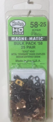Kadee 58-25 Bulk Pack 25 Pairs Scale Metal Couplers Medium (9/32") Centerset HO - Image 1 of 4