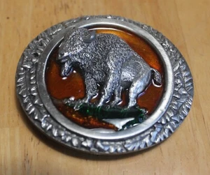 Vintage Belt Buckle with the American Buffalo, orange background 1985 - Picture 1 of 3