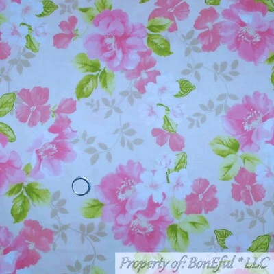 Edredón de algodón BonEful tela FQ blanco rosa rosa flor hoja verde grande victoriano Foto 1 de 4