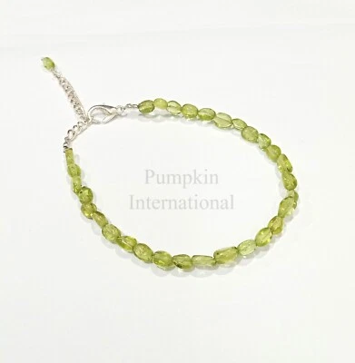 Green Peridot Gemstone Chain Bracelet Handmade Jewelry  - Image 1 of 4