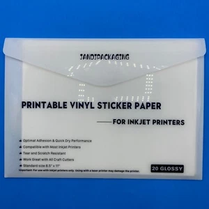 20 Sheet Printable Vinyl Sticker Paper White Glossy Adhesive Inkjet Removeable
