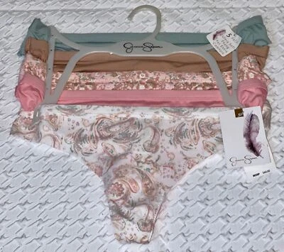 JESSICA SIMPSON Rosa Verde Blanco Desnudo Encaje Espalda 5 Pk Tanga Panty Mujer Talla S M L Foto 1 de 4
