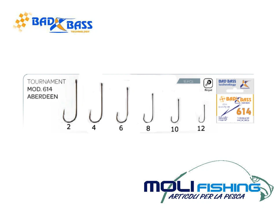AMO ABERDEEN PESCA SURFCASTING BOLOGNESE BAD BASS 614 CONFEZIONE DA 15 PZ  - Immagine 1 di 1