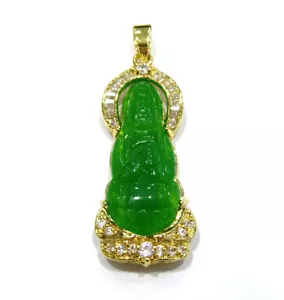 Collar Colgante Kwan-yin Circonio Cúbico Guanyin Bodhisattva Kwan-yin de Jade Verde Genuino - Imagen 1 de 4