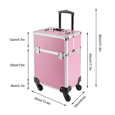 Pink Rolling Train Case Aluminum Trolley Professional Cosmetic Organizer Box New - Image 1 of 4