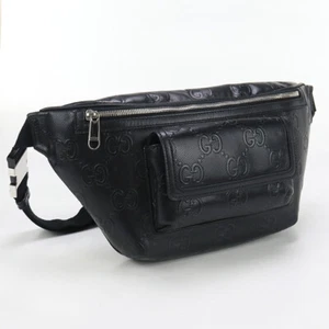GUCCI GU90146 Large Belt Bag GG emboss body bag leather Bag black mens - Picture 1 of 8