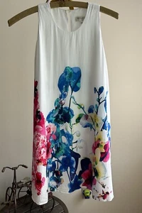 Helena  White Flowers Sumer Tunic Dress 10 - Picture 1 of 10