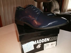 Madden Crakke Dark Navy Embossed Synthetic Patent Derby Dress Shoes Mens 7.5 M - Picture 1 of 12