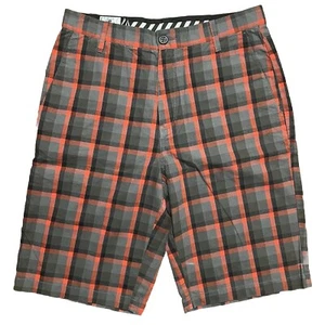 Y2K Volcom Stone Ruben Shorts Mens W32 Red Black Grey Plaid Chino Checkered - Picture 1 of 12