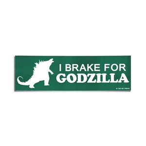 I BRAKE FOR GODZILLA Bumper Sticker - Funny Vintage Style - Vinyl Decal 80s 90s - Picture 1 of 3