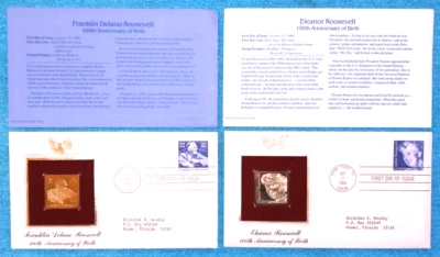 Roosevelt - Matching Pair! 1982 and 1984 22kt Golden Replica Stamps - Image 1 of 4