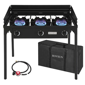 3 Burner Outdoor Camping Stove with Windscreen, 225,000 BTU Propane Gas Cooker - Picture 1 of 8