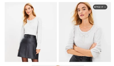 NEW NWT Loft Sparkle Bow Cozy Puff Sleeve Sweatshirt Size: M Color: Light Grey - Image 1 of 2