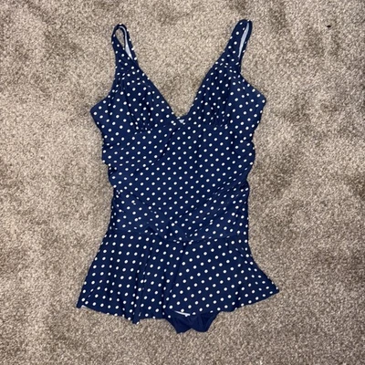 Jaclyn Smith Tankini traje de baño traje de baño azul blanco punto volantes talla 16 Foto 1 de 4