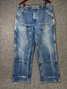 Vintage Carhartt B-07 DNM Blue CRAZY FADED Distressed Double Knee Pant 38x30 - Bild 1 von 12