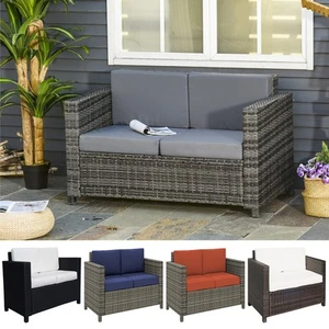 Rattan Garden Furniture Weave Wicker 2-Seater Sofa w/ Cushion - Picture 1 of 56