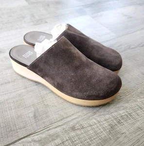 Eileen Fisher Size 8.5 Suede Sport Mule Chunky Wooden Clogs in Rye Gray Brown - Picture 1 of 7