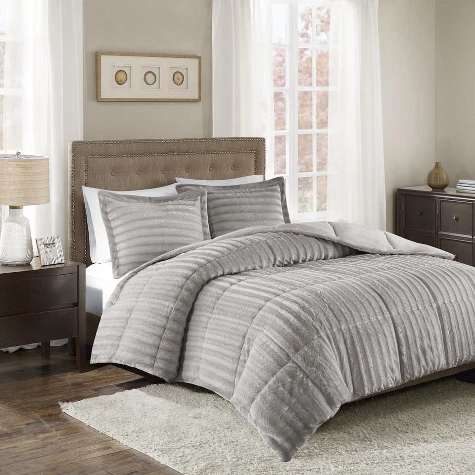 Madison Park Duke 3-pc Queen Faux Fur Comforter Set Grey T410780