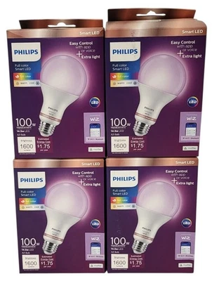 (4 PACK) Philips 100W Equivalent A21 Smart Wi-Fi Color Changing LED Light Bulb - Image 1 of 4