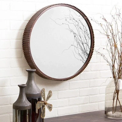 Bathroom Vanity Wall Mirror Round Rustic Metal Farmhouse Country Industrial 23" - Image 1 of 4