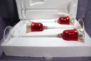 Glas Kerzenständer Rot Goldrand 3er Set Vintage JC Penney Weihnachten Urlaub - Bild 1 von 11