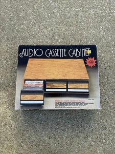 Vintage Audio Cassette Storage Cabinet Faux Wood Oak Holds 42 Tapes 3 Drawer 90s - Picture 1 of 1