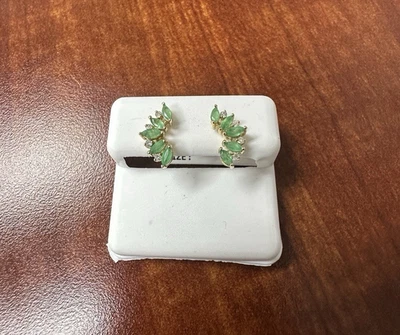 14k Yellow Gold Green Emerald & Diamond Climber Earring, Marquise Emerald - Image 1 of 4