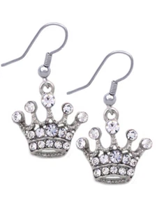 Princess Clear Crystal Small Crown Tiara Dangle Charm Hook Earrings Jewelry - Picture 1 of 2