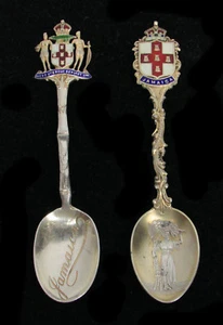 PAIR (2) JAMAICAN STERLING SILVER ENAMELED 4 1/4" SOUVENIR SPOON - Picture 1 of 6