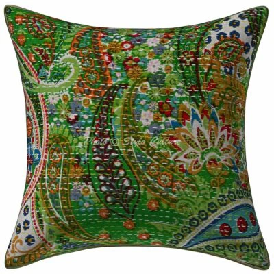 Home Decor Pillow Cover Kantha Bohemian Cushion Cover Throw Indian 40 x 40 cm - Image 1 of 4