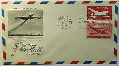 1946 Rocket-Assisted Takeoff P-80 Shooting Star 5c Airmail Cover SC #C32 & #UC15 - Image 1 of 2