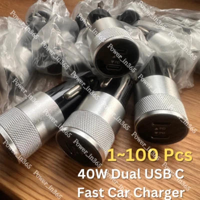 Lote Adaptador Cargador Coche Doble USB C Tipo C PD Rápido 40W Para iPhone 15 iPad Android Foto 1 de 4