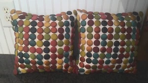 Set of 2 PIER 1 IMPORTS BUTTON PILLOWS 10x10 Rust Olive Teal Navy Covered Button - Picture 1 of 4