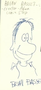 Tarjeta de índice bocetada firmada autografiada del dibujante de Brian Basset Adam certificado de autenticidad JSA - Imagen 1 de 2