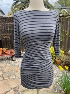 Anthropologie Bailey 44 Layered Tiered Column Midi Dress S Black Gray Stripe - Picture 1 of 5