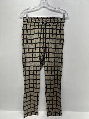 Rag & Bone Pants Drawstring Checkered Tapered Silk Blend Tan Black Size S Small - Image 1 of 4