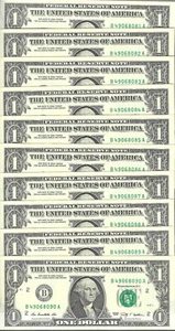 10 Consecutive 2009 $1 BA Block FRNs - Gem Crisp Uncirculated - Picture 1 of 2