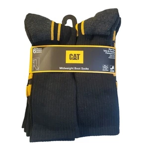 Men's Caterpillar Black Yellow Midweight Crew Boot Socks Shoe Size 8-12 CAT Logo - Picture 1 of 5