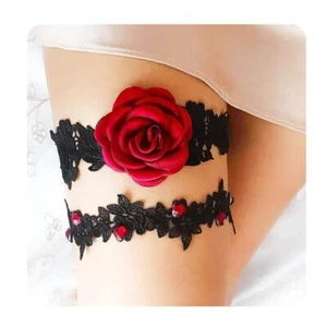 Rose Wedding Garters Black Rhinestones Garter Belt Lace Bridal Leg Garters fo... - Picture 1 of 7
