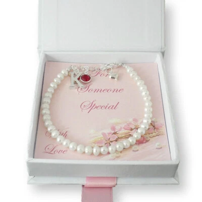 Geburtsstein Armband Mit Buchstabe Anhänger & Perlen. Geschenk für Sister,Tante - Bild 1 von 4