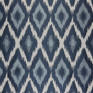 Tela/artesanal cortina natural de fibra azul Bass Ikat - Imagen 1 de 5