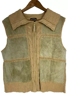 Chaleco Designers Studio Originals Mujer XLarge Bronceado Gamuza Suéter Borde Vintage Cremallera - Imagen 1 de 3
