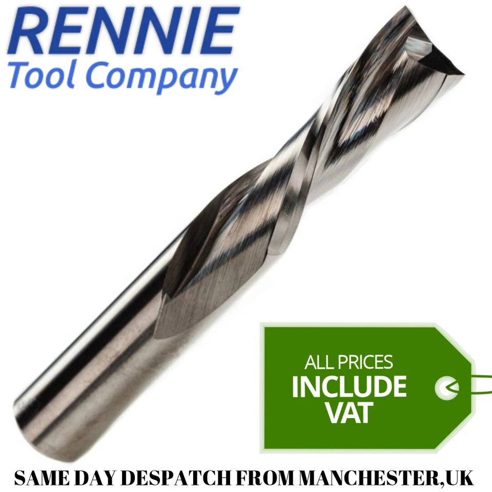 Solid Carbide 2 Flute Down Cut Spiral Router Bit / Endmill - All Sizes - Image 1 of 1
