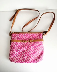 Tommy Hilfiger Crossbody Bag Pink Monogram Purse Slender - Picture 1 of 17