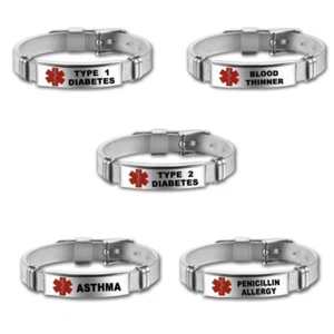 Pulsera de identificación de alerta médica grabada personalizada de acero inoxidable para hombres mujeres niños - Imagen 1 de 18